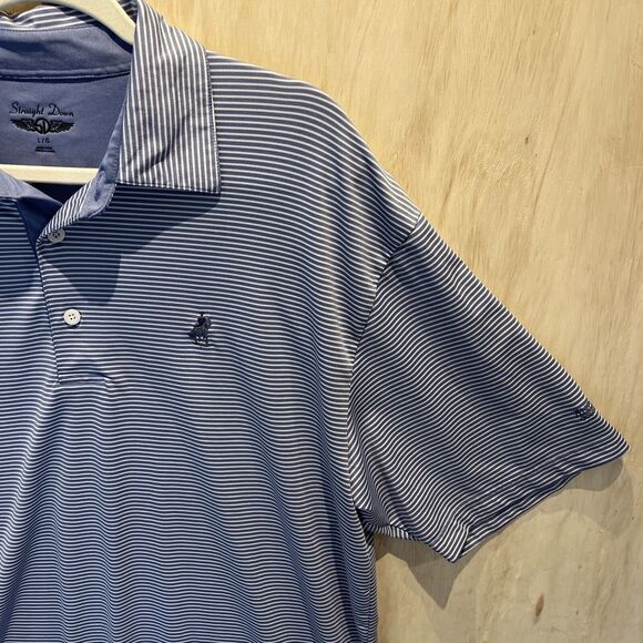 Straight Down Polo Shirt Mens Large Blue Striped Lightweight Stretch Golf Top - Picture 2 of 12